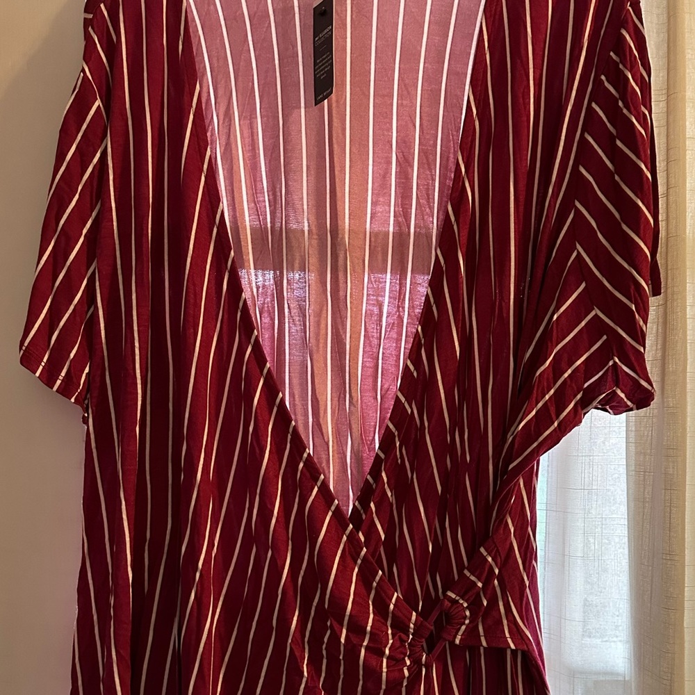 Lane Bryant Baltic Stripe V-Neck Wrap Tee With Rectangle Detail